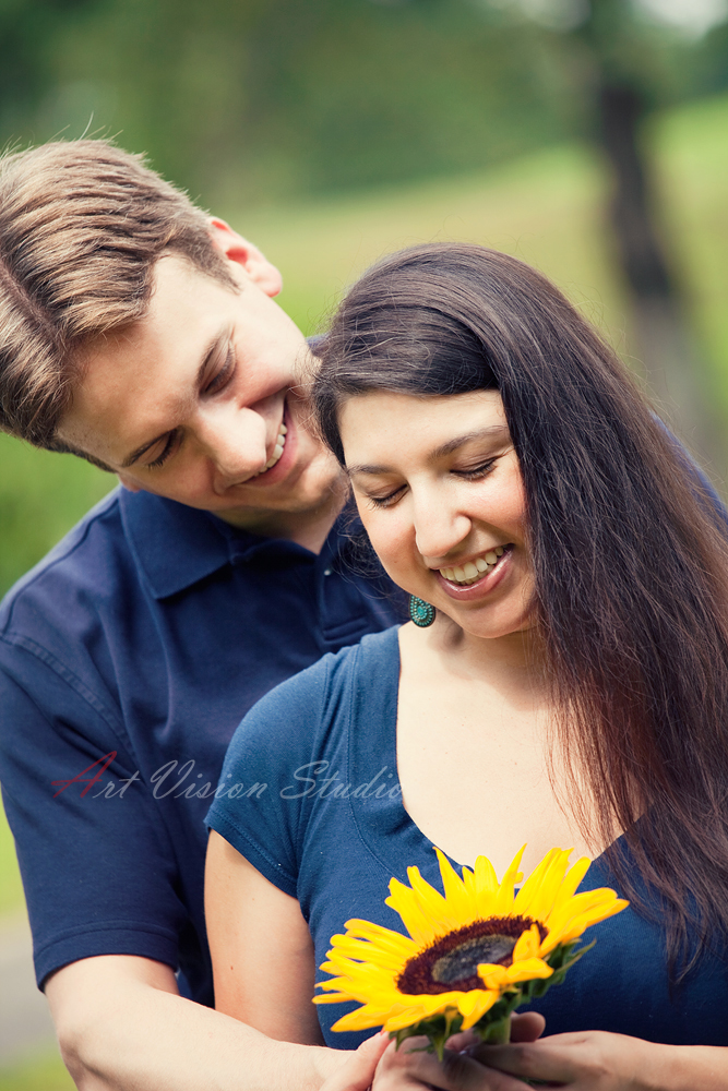 Engagement portraiture with sunflower-  wedding photographer in Norwalk,CT